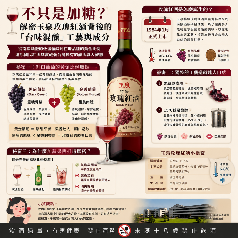不只是加糖？解密玉泉玫瑰紅酒背後的「台味混釀」工藝與成分