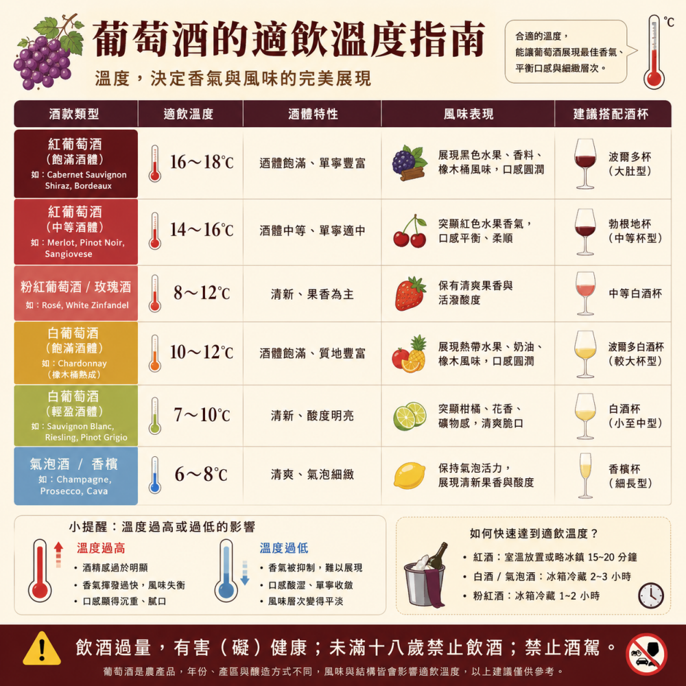 《葡萄酒的適飲溫度指南》